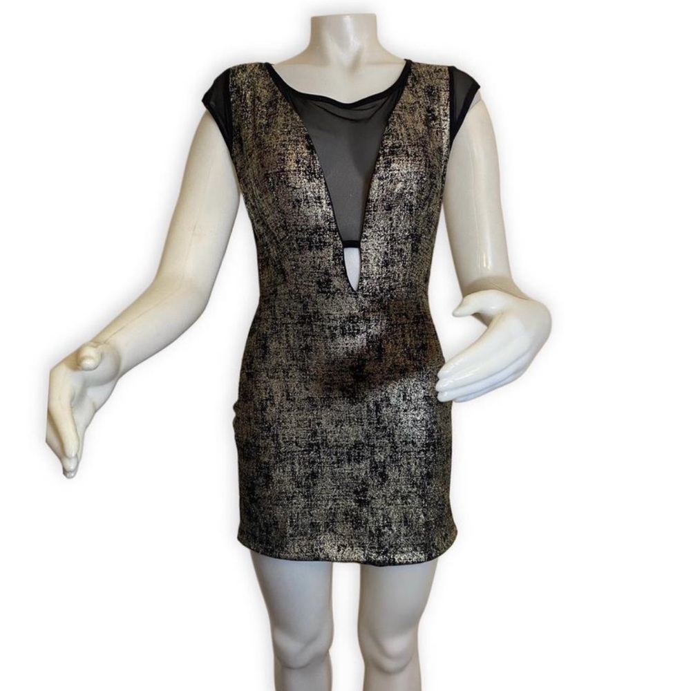 Sarah La‎ Women’s Gold And Black Mesh Cutout Stretch Dress, M